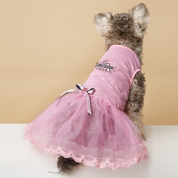 

Letter Graphic Lace Pet Dress, Pink