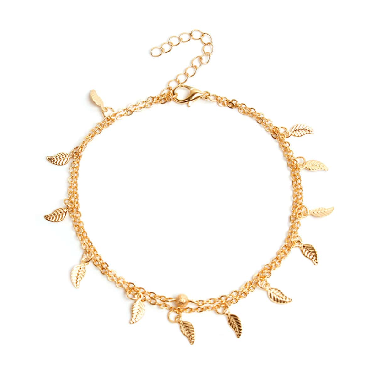 

1pc Leaf Charm Layered Chain Bracelet, Gold