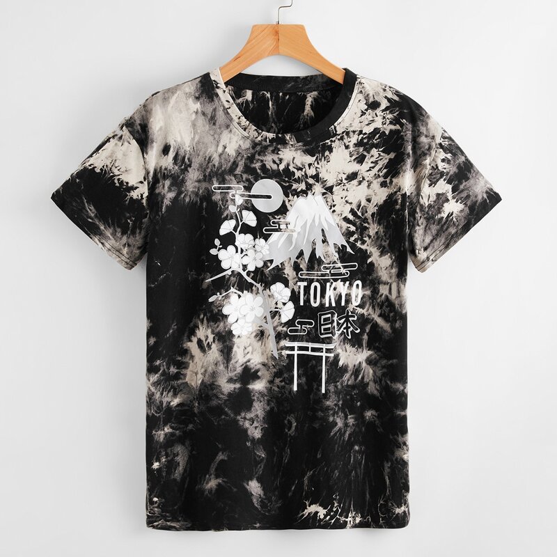 

Letter Floral Graphic Tie Dye Tee, Multicolor