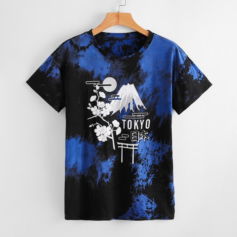 

Letter Floral Graphic Tie Dye Tee, Multicolor