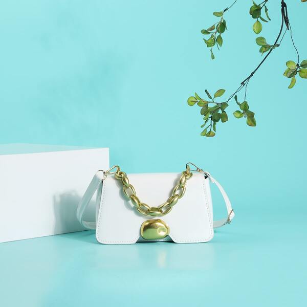 

Chain Decor Crossbody Bag, White