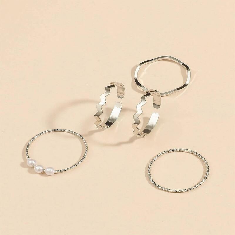 

5pcs Faux Pearl Decor Ring, Silver