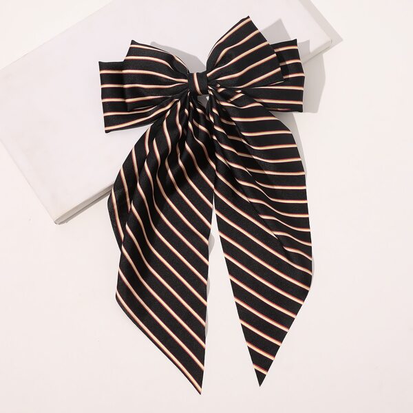 

Striped Print Bow Knot Hair Clip, Black