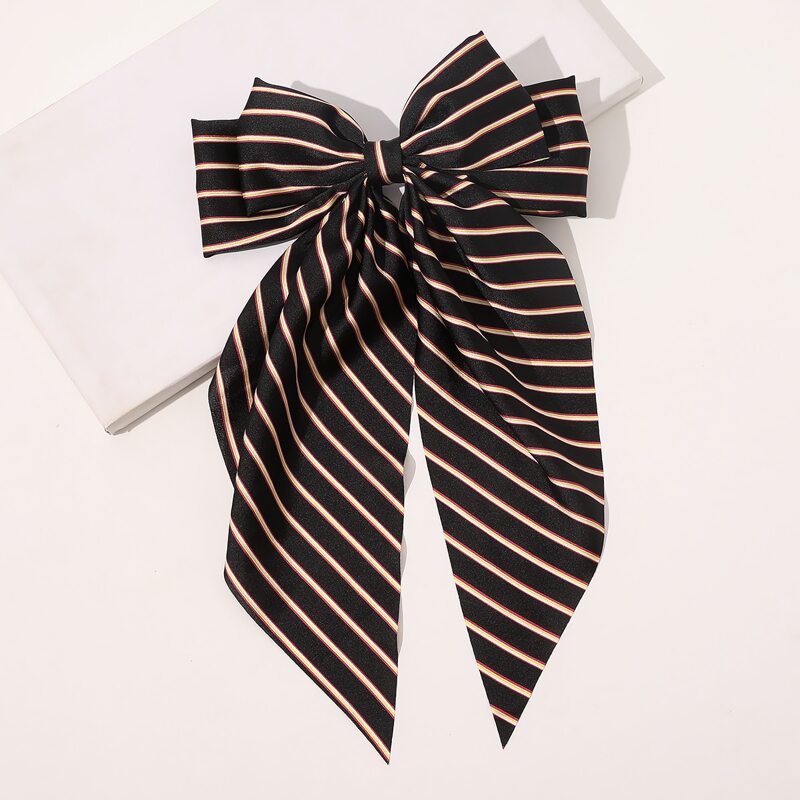 

Striped Print Bow Knot Hair Clip, Black