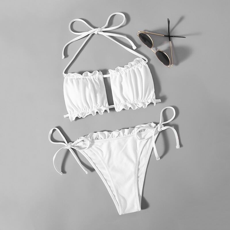 

Ruched Bust Tie Side Bikini Swimsuit, White