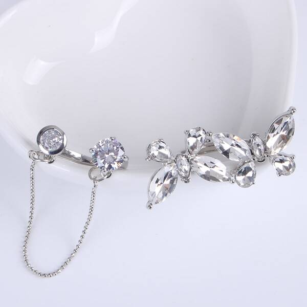 

2pcs Rhinestone Decor Ring, Silver