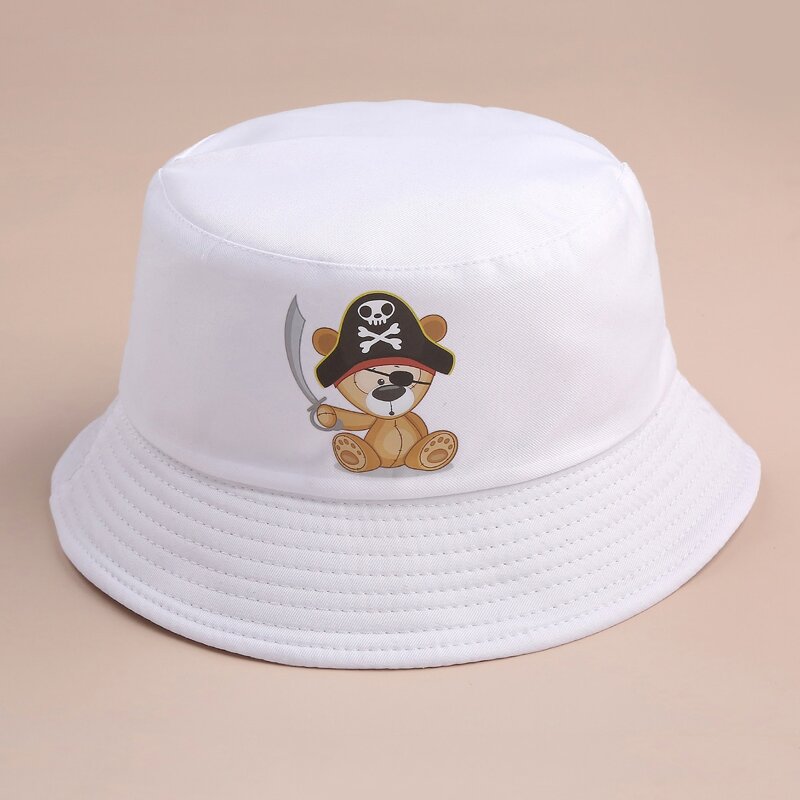 

Cartoon Animal Print Bucket Hat, White