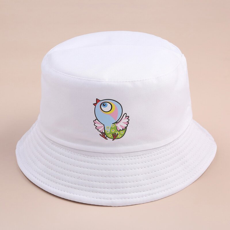 

Cartoon Animal Print Bucket Hat, White