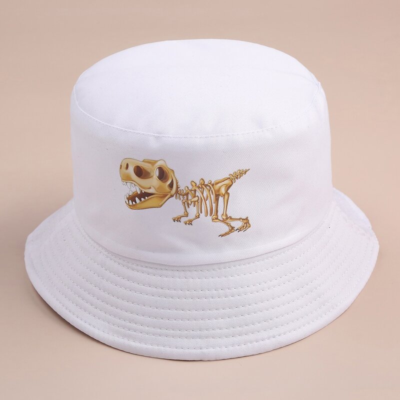 

Dinosaur Skeleton Print Bucket Hat, White