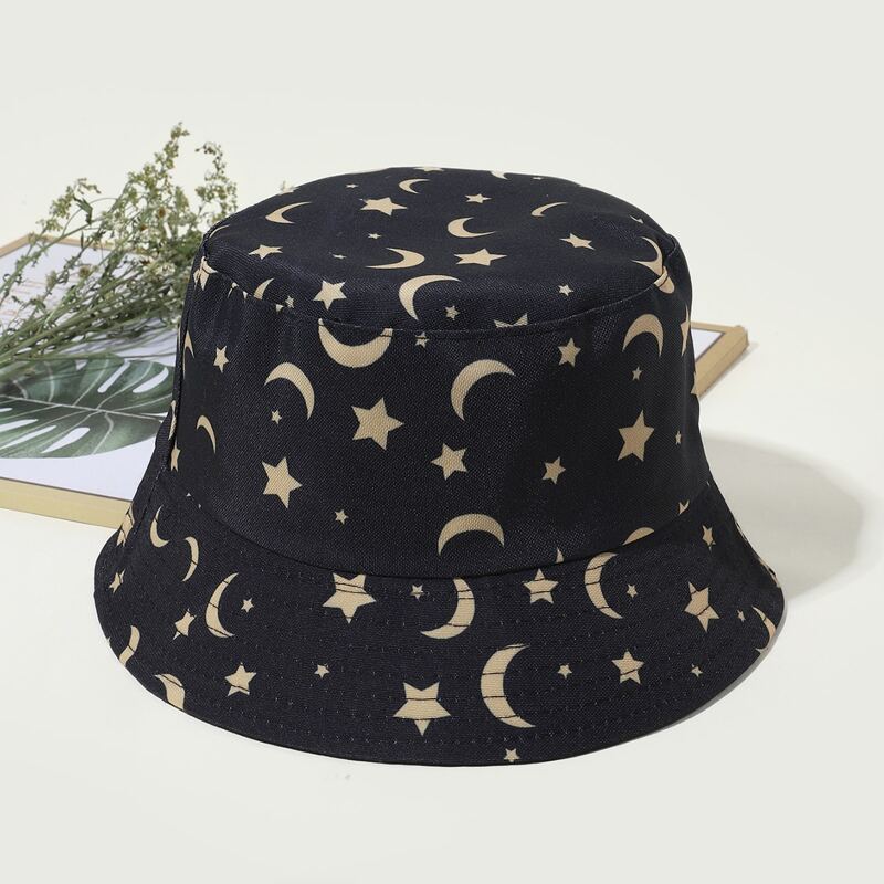

Moon & Star Print Bucket Hat, Black
