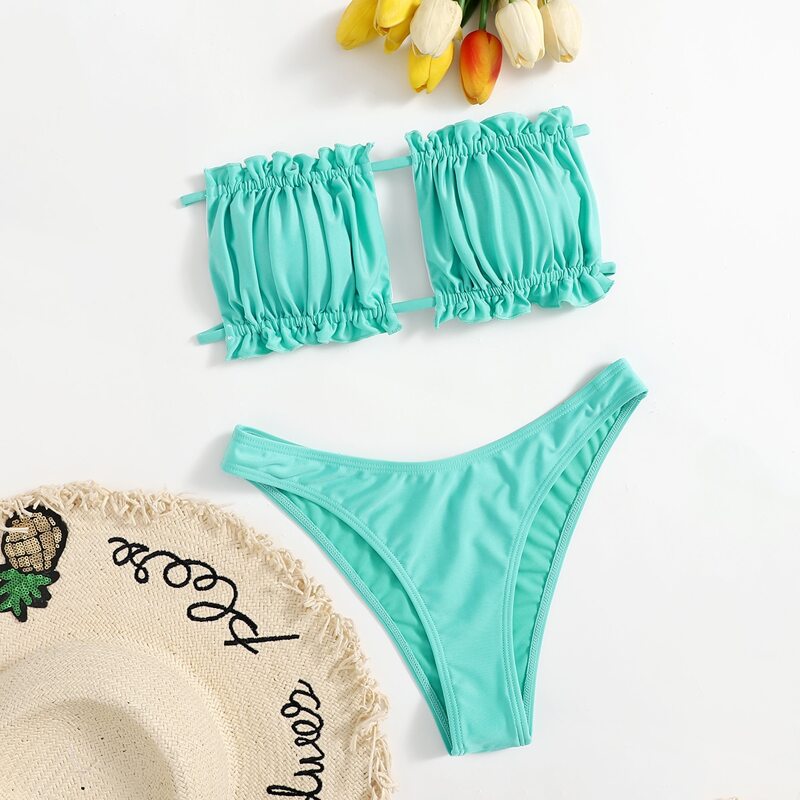

Ruched Bust Bandeau Bikini Swimsuit, Blue