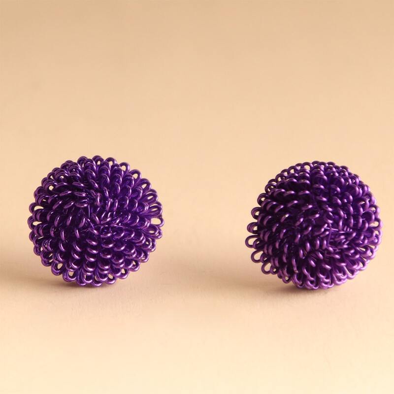 

1pair Round Stud Earrings, Purple
