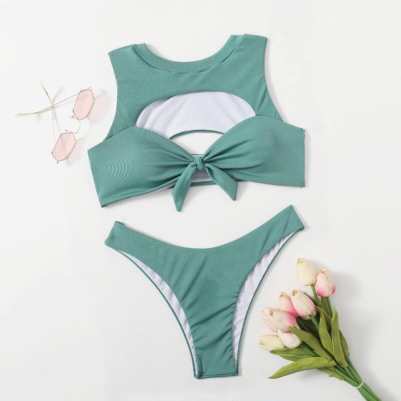 

Knot Decor Cut-out Bikini Swimsuit, Green