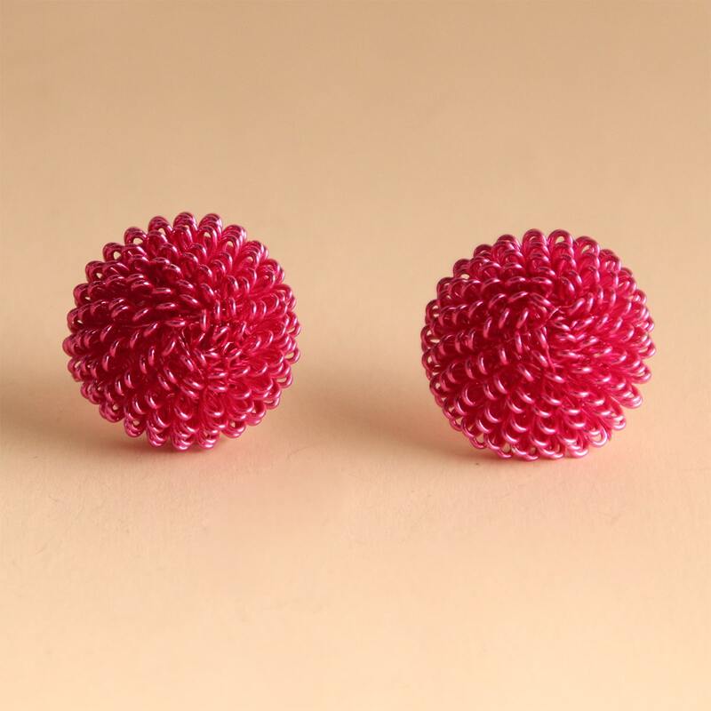 

1pair Round Stud Earrings, Hot pink