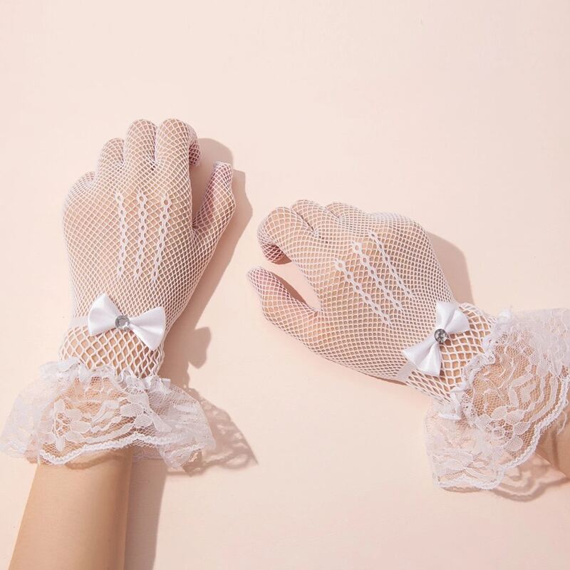 

Bow Knot Decor Lace Gloves, White