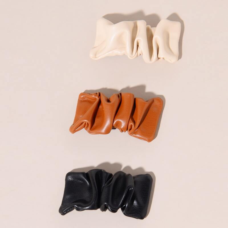 

3pcs PU Ruched Hair Clip, Multicolor