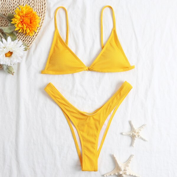 

Triangle High Cut Bikini Swimsuit, Yellow