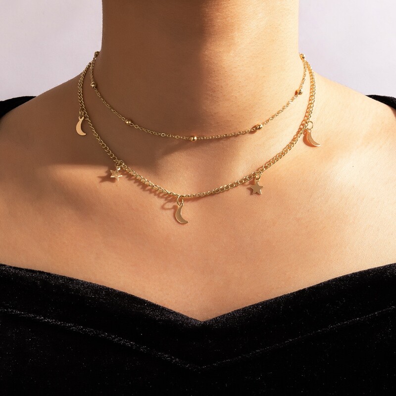 

1pc Star Charm Layered Chain Necklace, Gold