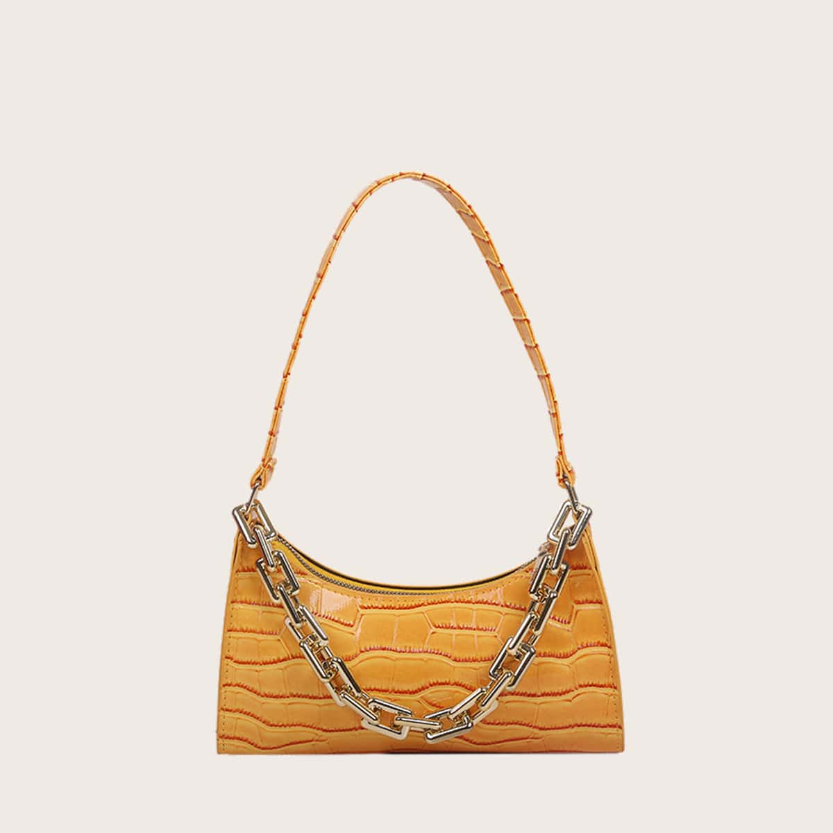 

Croc Embossed Chain Baguette Bag, Yellow
