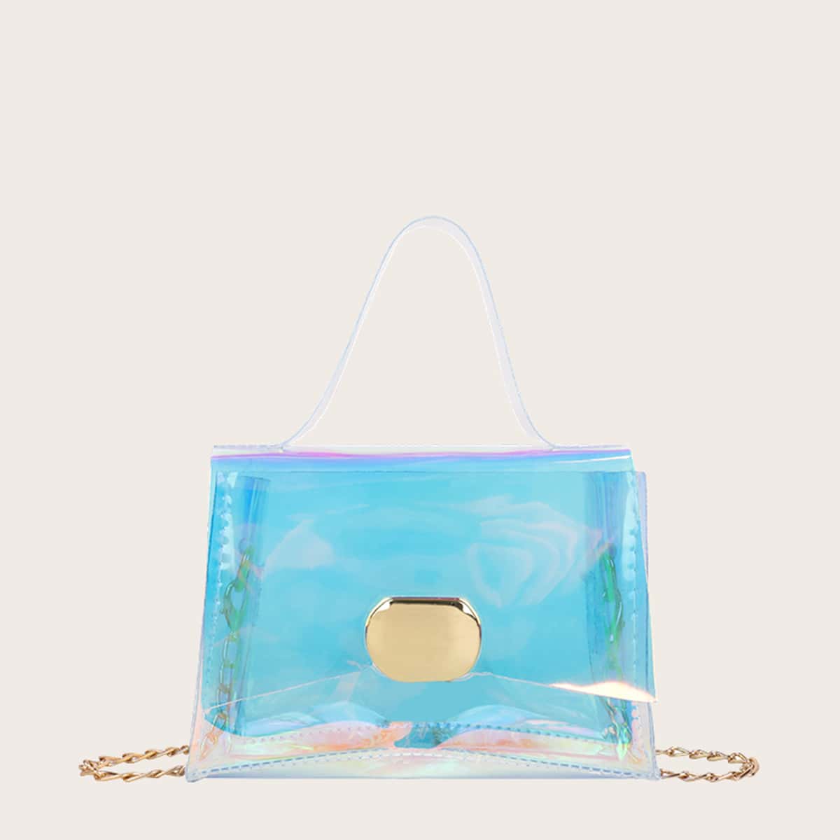 

Holographic Chain Satchel Bag, Multicolor