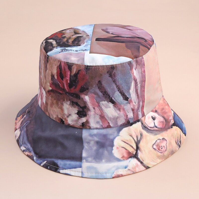 

Cartoon Bear Print Bucket Hat, Multicolor