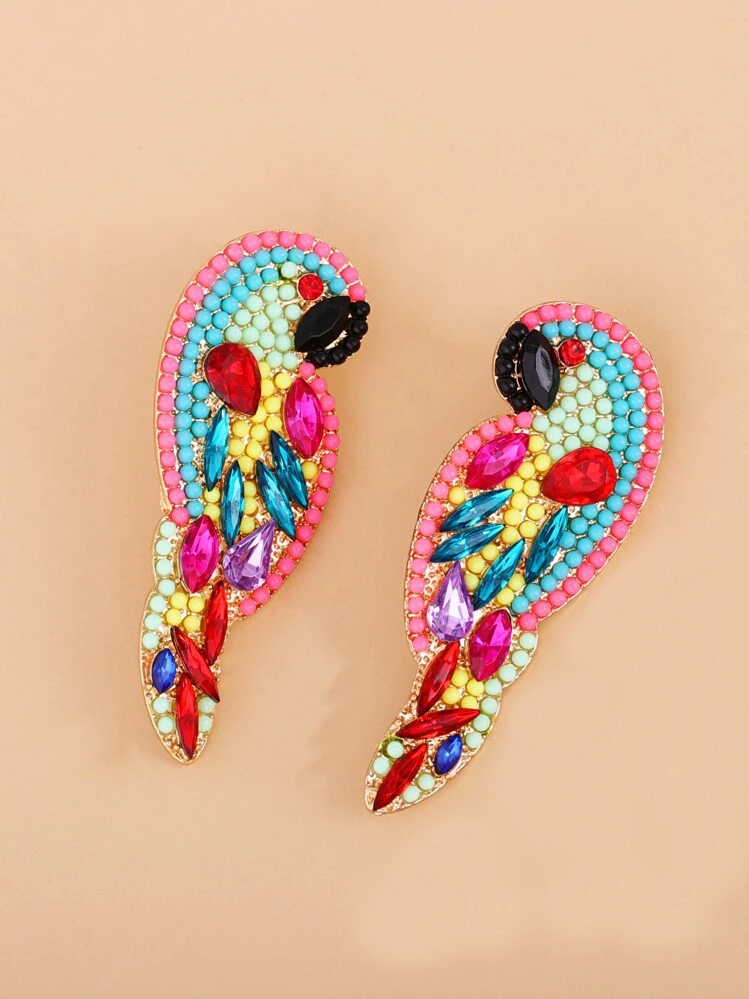 Rhinestone Animal Design Stud Earrings - Multicolor - View 1