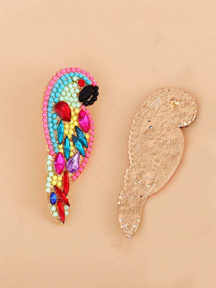Rhinestone Animal Design Stud Earrings - Multicolor - View 2