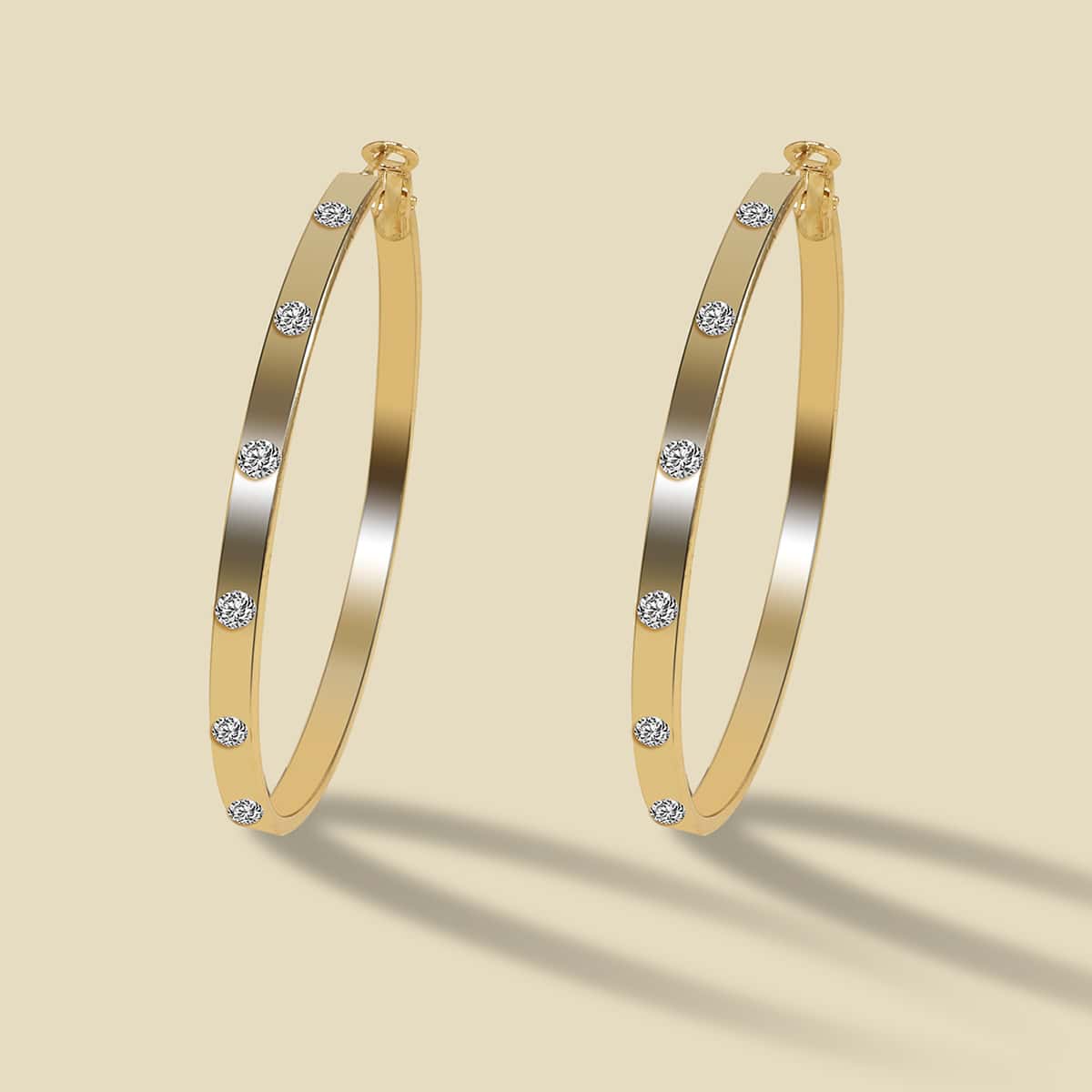

1pair Rhinestone Decor Hoop Earrings, Gold