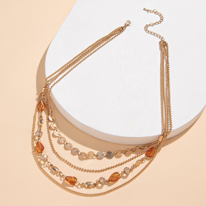 

1pc Layered Chain Necklace, Gold