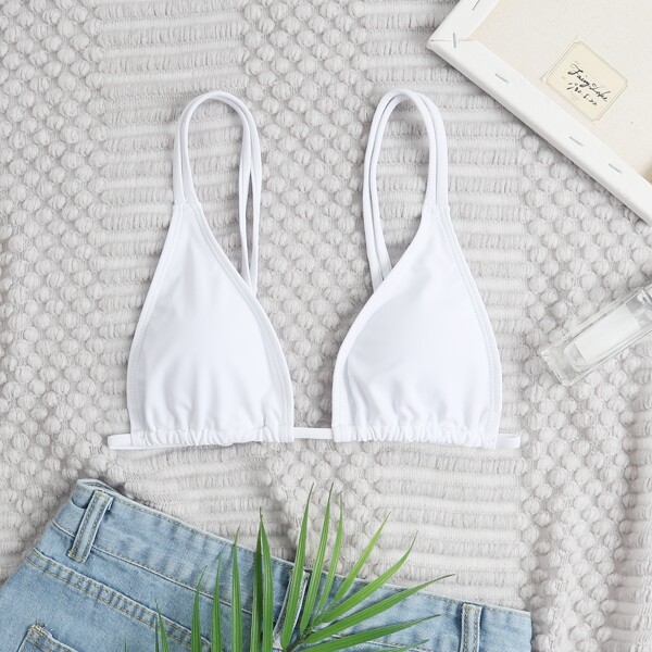 

Double Strap Triangle Bikini Top, White