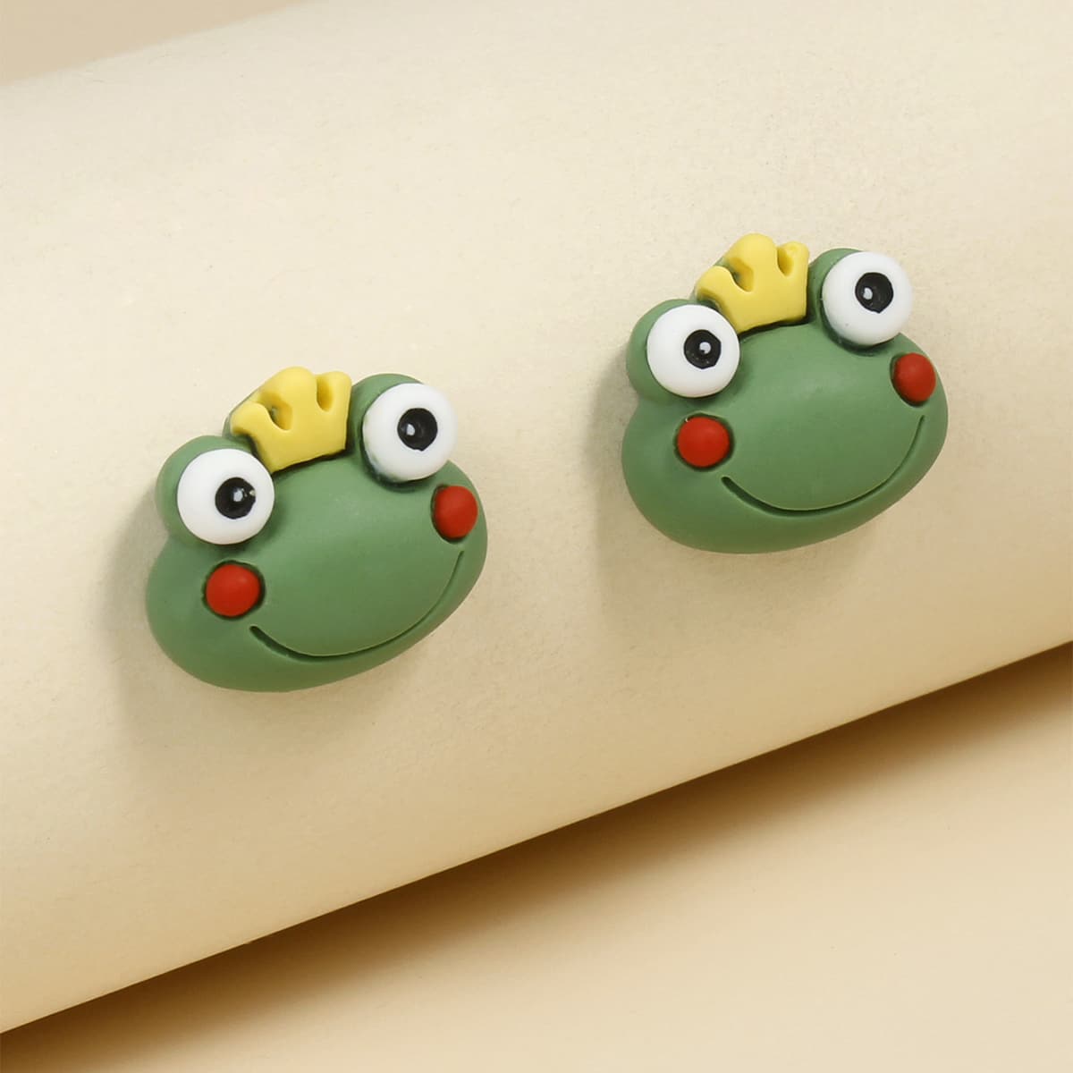 

1pair Cartoon Frog Design Stud Earrings, Green
