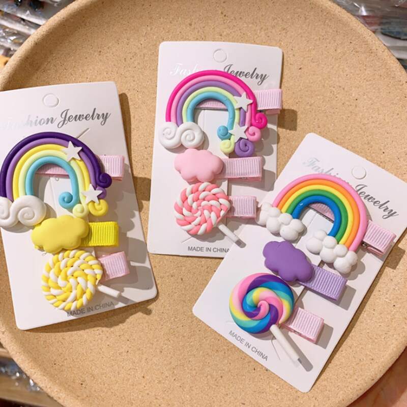 

3pcs Random Rainbow Hair Clip, Multicolor