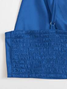 SHEIN ICON Shirred Back Satin Bralette Top - Royal Blue - View 3