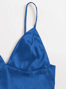 SHEIN ICON Shirred Back Satin Bralette Top - Royal Blue - View 4