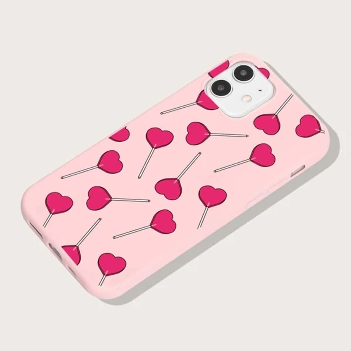 

Heart Print Phone Case, Pink
