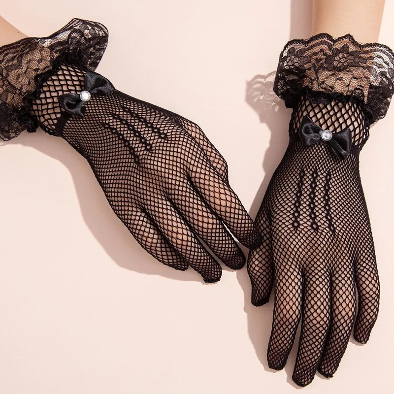 

Bow Knot Decor Lace Gloves, Black