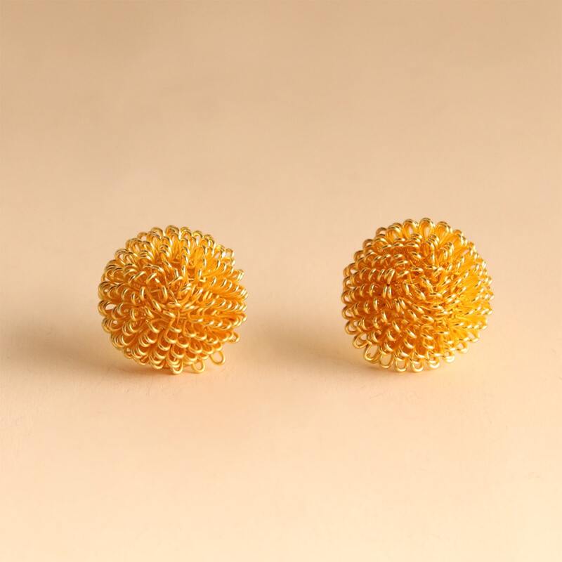 

1pair Round Stud Earrings, Yellow