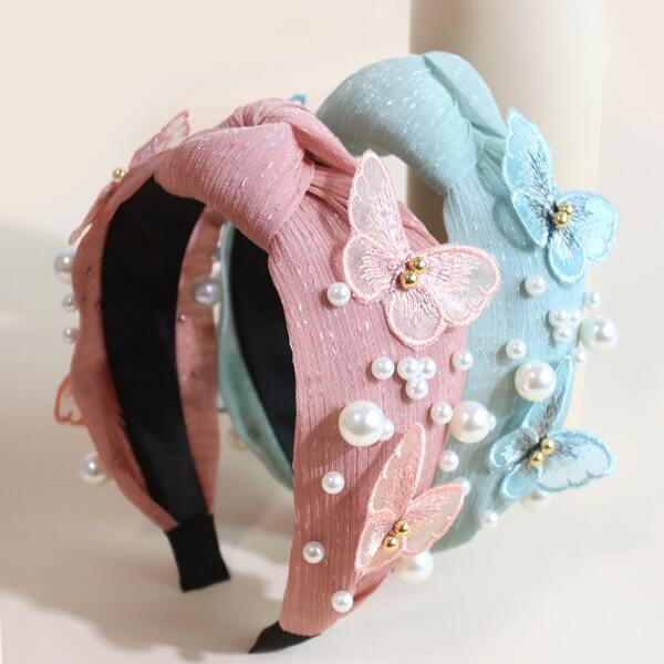 

2pcs Toddler Girls Faux Pearl Decor Hair Hoop, Multicolor