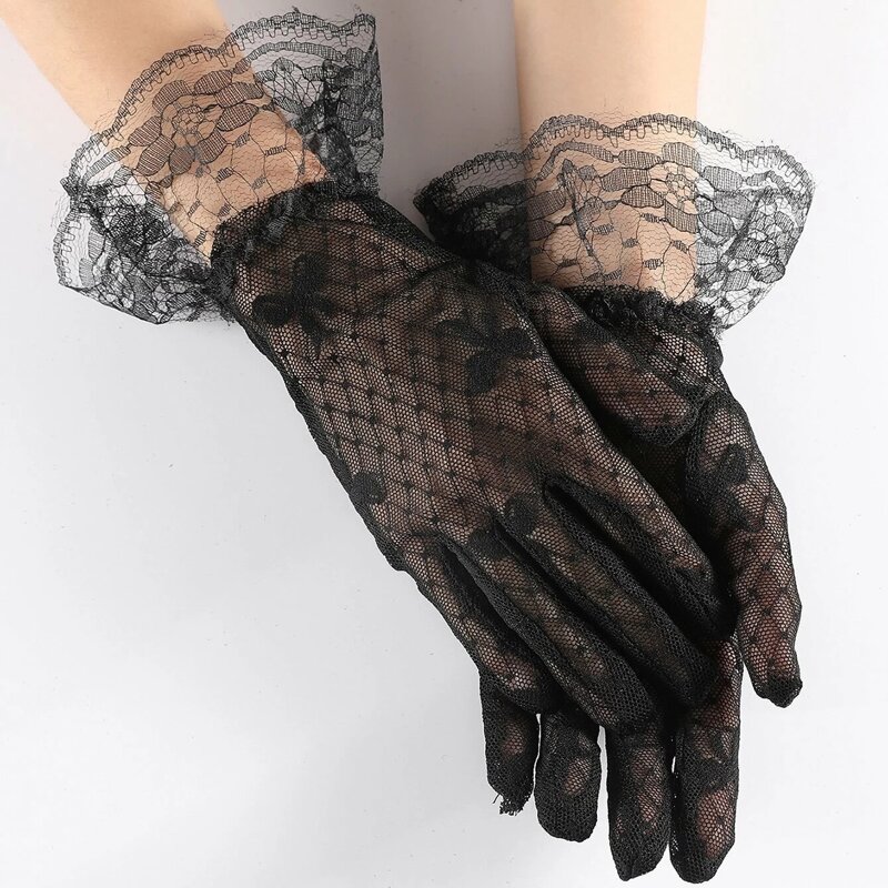

Bow Knot Print Mesh Gloves, Black