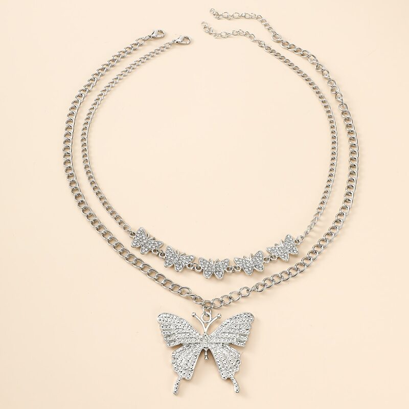 

2pcs Butterfly Pendant Chain Necklace, Silver