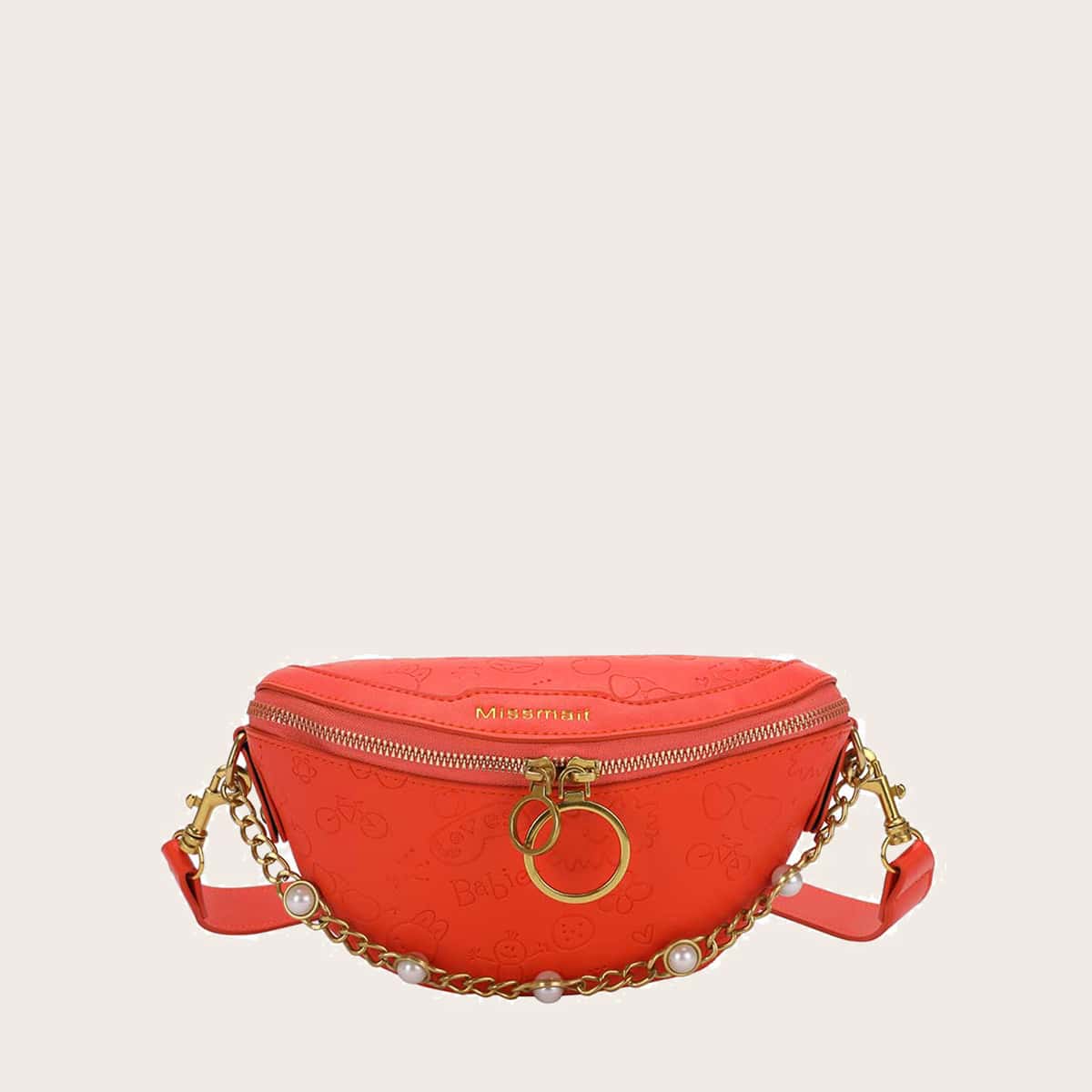 

Faux Pearl Decor Cartoon Embossed Fanny Pack, Orange