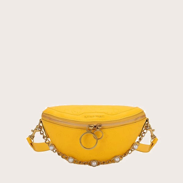 

Faux Pearl Decor Cartoon Embossed Fanny Pack, Yellow