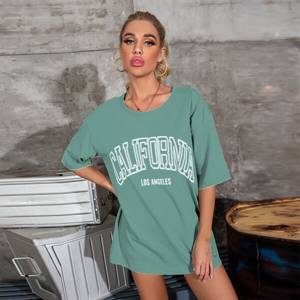 

Letter Graphic Drop Shoulder Tee, Cadet blue