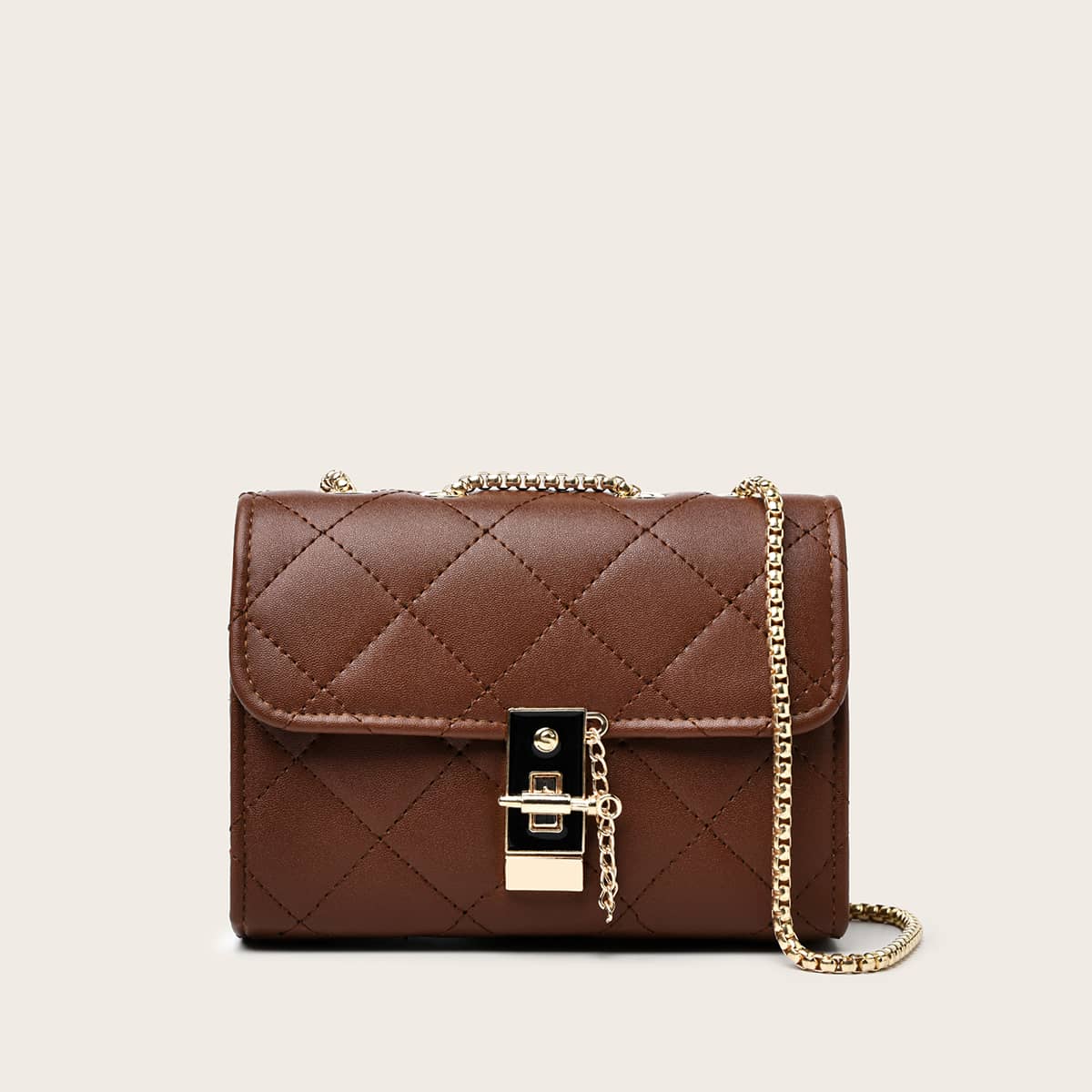

Quilted Chain Crossbody Bag, Coffee brown