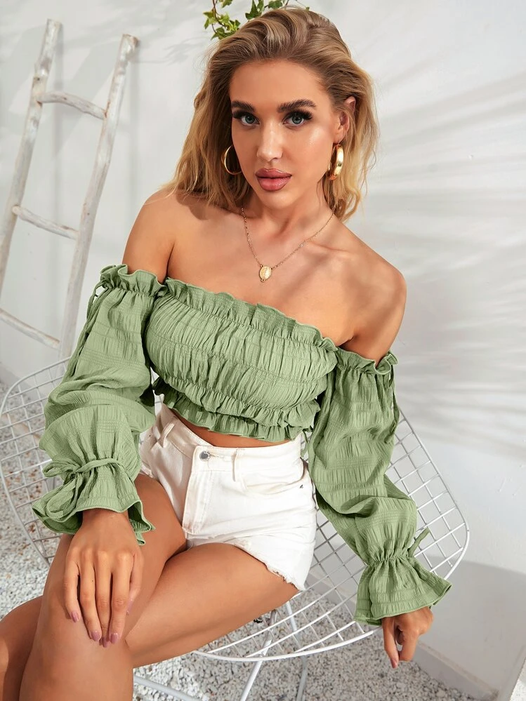 Breezaya Babado Simples Boho Top - Verde Limão - Visão 1
