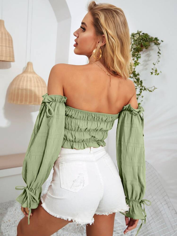 Breezaya Babado Simples Boho Top - Verde Limão - Visão 2