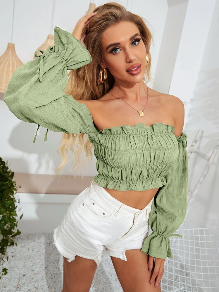 Breezaya Babado Simples Boho Top - Verde Limão - Visão 3