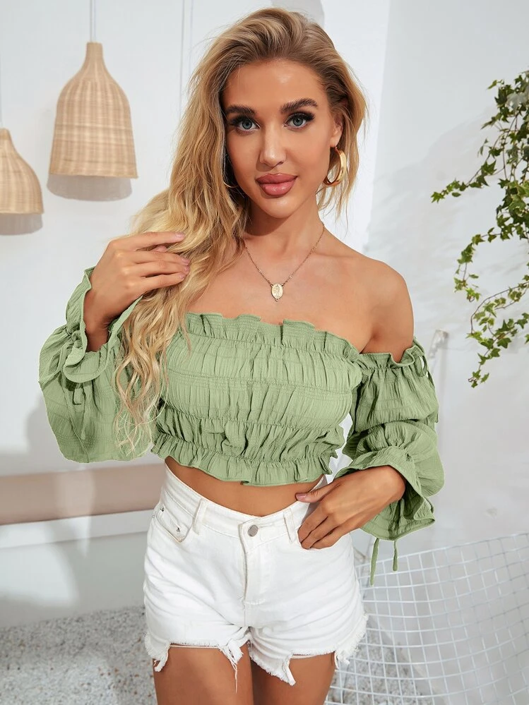 Breezaya Babado Simples Boho Top - Verde Limão - Visão 5