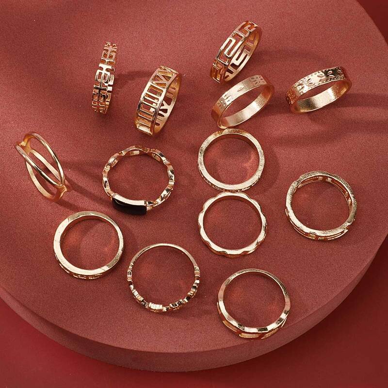 

13pcs Star & Geometric Design Ring, Gold