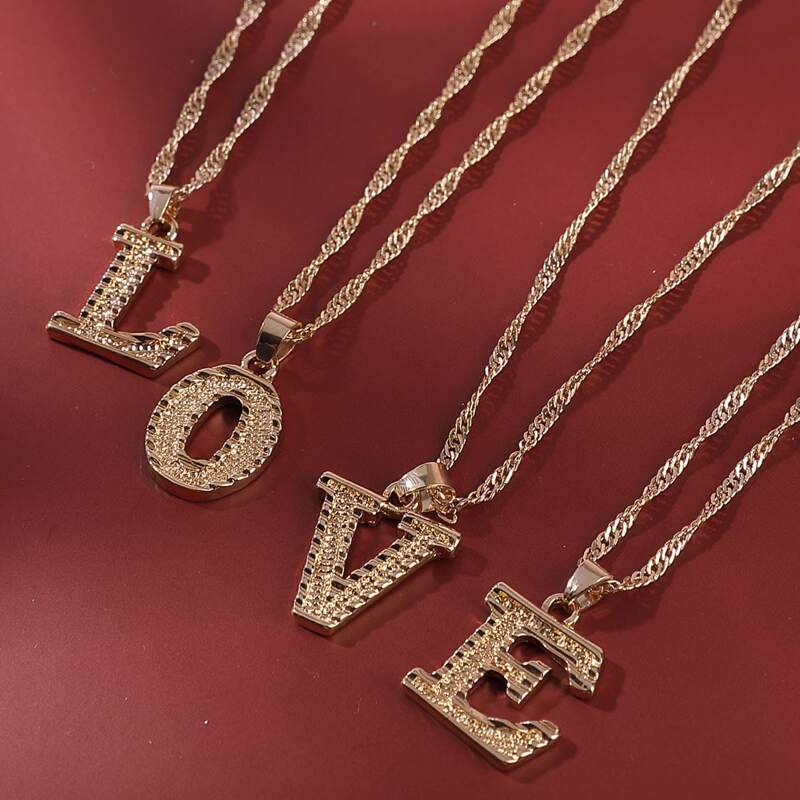 

4pcs Letter Graphic Chain Necklace, Gold